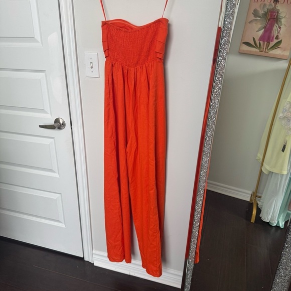 NWT SWEET LEMON linen blend Strapless Jumpsuit wedding guest summer Beachy S - Picture 9 of 9